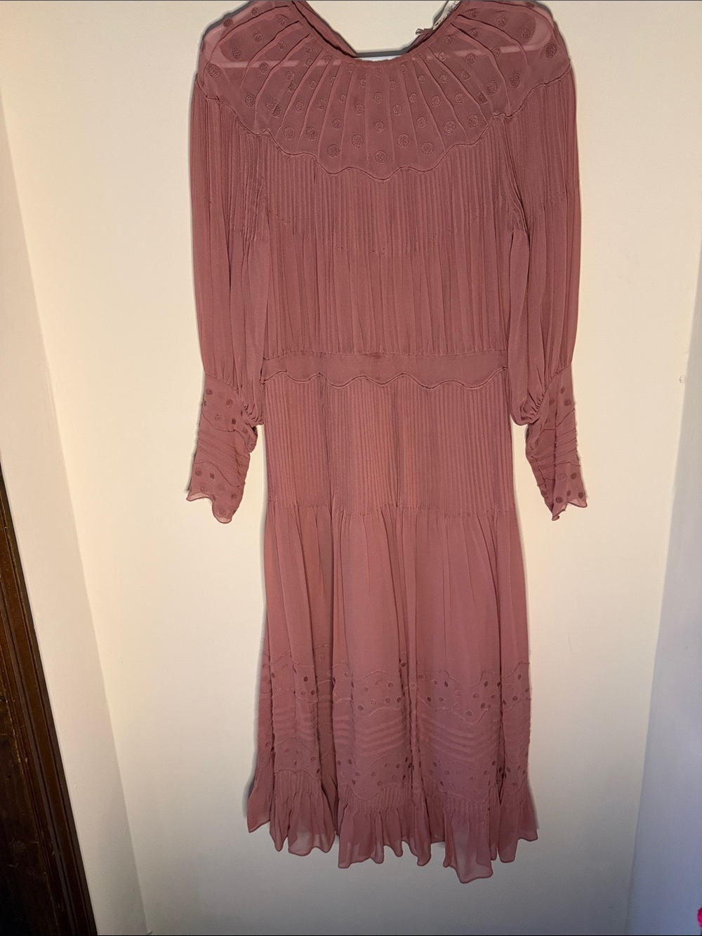 Ulla Johnson Dusty Mauve Pleated Maxi Dress
